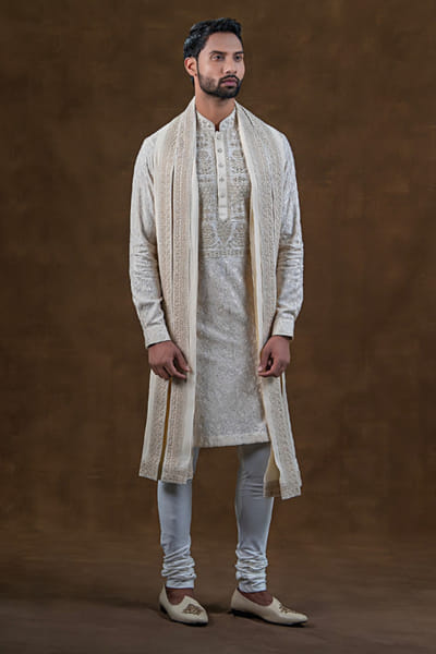 Punit Arora Ivory tonal embroidered kurta set PUNAPR26D142187