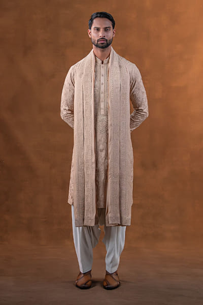 Punit Arora Rose gold-ivory embroidered kurta set PUNAPR26D142191