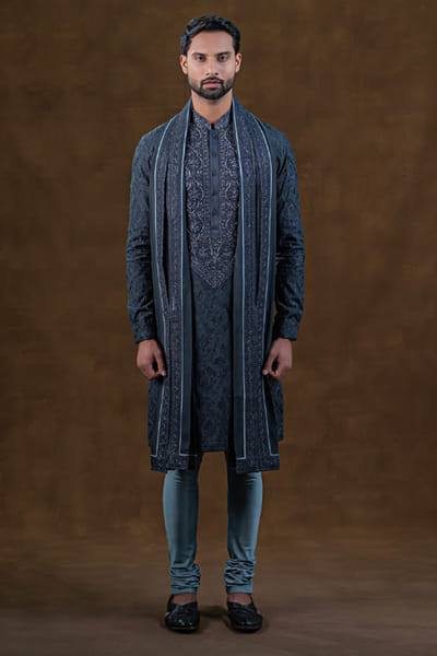 Punit Arora Dark grey embroidered kurta set PUNAPR26D142185
