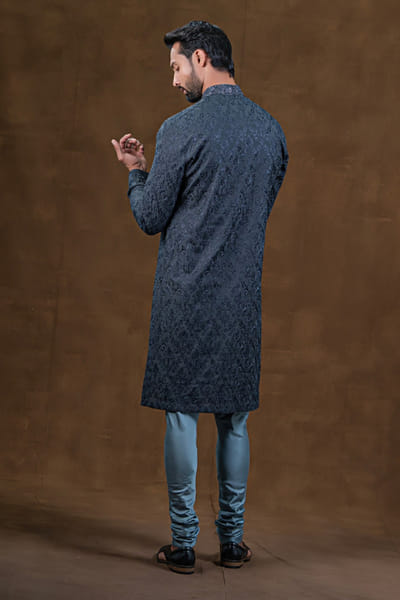 Punit Arora Dark grey embroidered kurta set PUNAPR26D142185