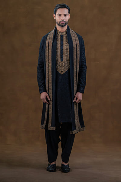 Punit Arora Black embroidered kurta set PUNAPR26D142186