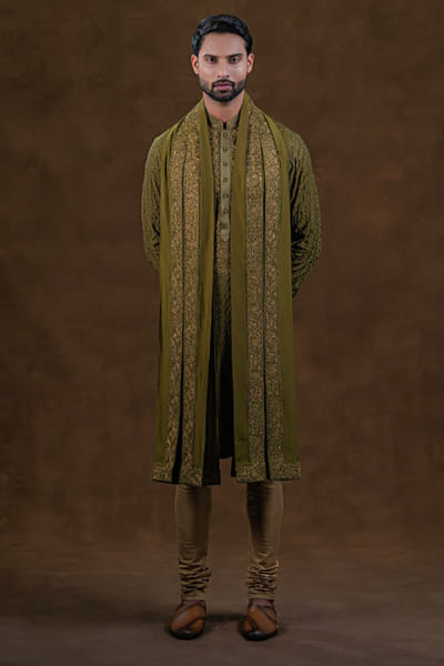 Punit Arora Green-gold embroidered kurta set PUNAPR26D142190