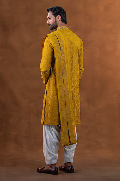 Punit Arora Mustard and ivory embroidered kurta set PUNAPR26D142188