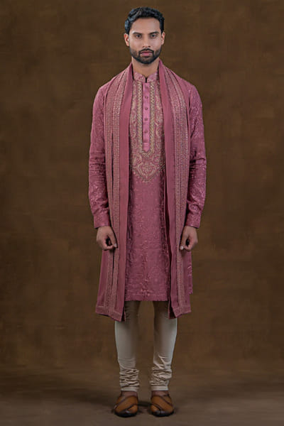 Punit Arora Dusty pink embroidered kurta set PUNAPR26D142184