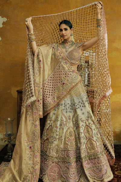 Kajal's Couture Light gold hand embroidered lehenga set KAJAJUN26D148190