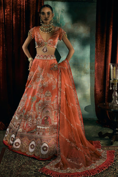 Kajal's Couture Coral hand embroidered lehenga set KAJAJUN26D148195