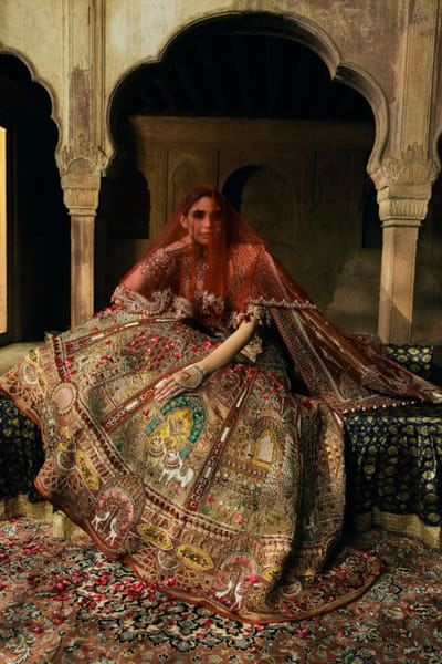 Kajal's Couture Antique gold hand-paint embroidery lehenga set KAJAJUN26D148198