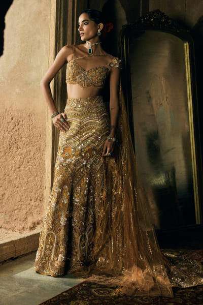 Kajal's Couture Gold woven and embellished lehenga set KAJAJUN26D148199