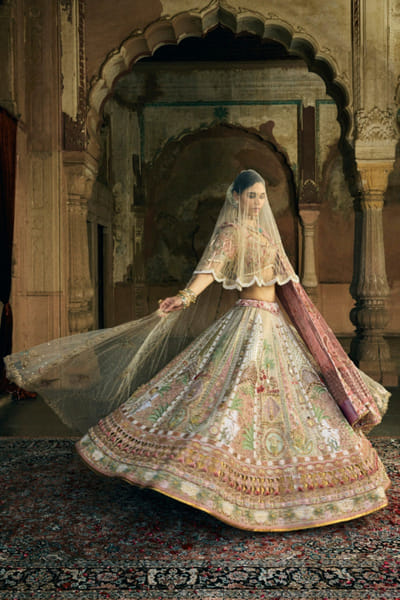 Kajal's Couture Champagne hand-paint embroidery lehenga set KAJAJUN26D148201