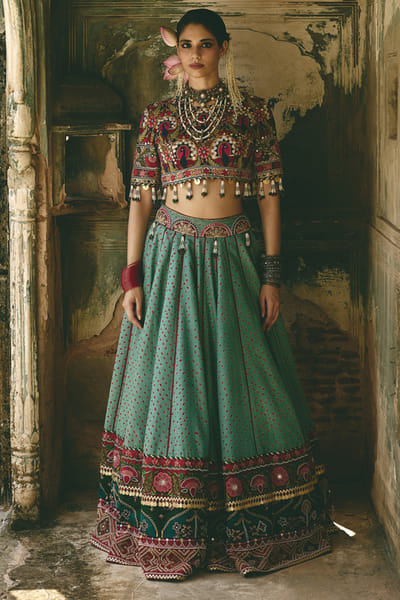 Kajal's Couture Paris green mochi embellished lehenga set KAJAJUL26D149911