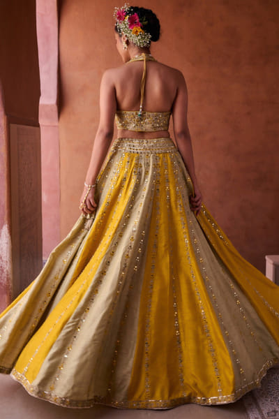 Kapda Dori Sage green and mustard embroidered lehenga set KAPMAR26D141270