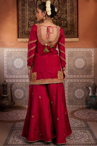Kapda Dori Red dori and dabka embroidered sharara set KAPMAR26D141276