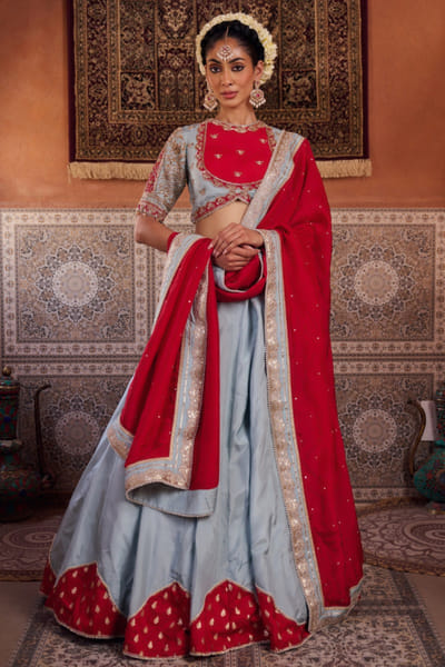 Kapda Dori Powder blue and fuchsia embroidery lehenga set KAPMAR26D141278