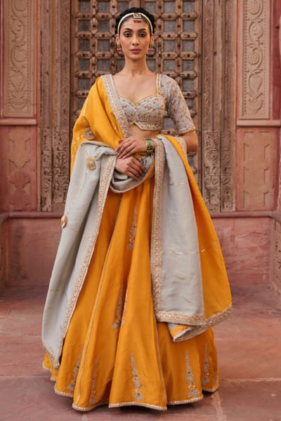 Kapda Dori Powder blue and mustard embroidery lehenga set KAPMAR26D141279