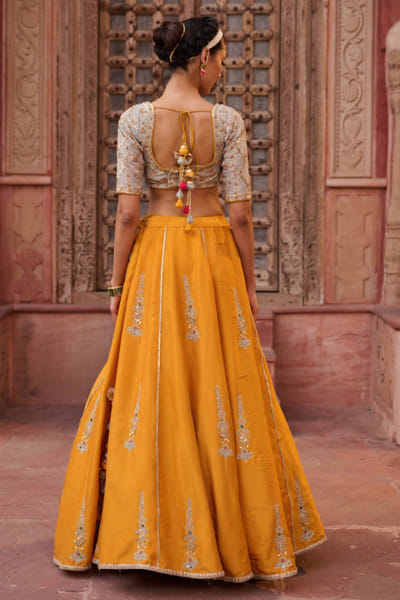 Kapda Dori Powder blue and mustard embroidery lehenga set KAPMAR26D141279
