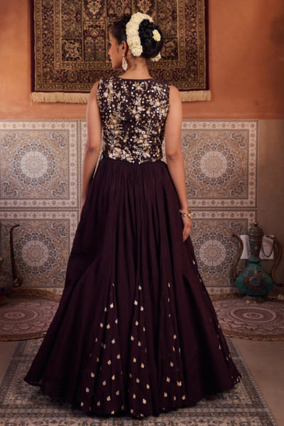 Kapda Dori Brown embroidered waistcoat and lehenga set KAPMAR26D141280