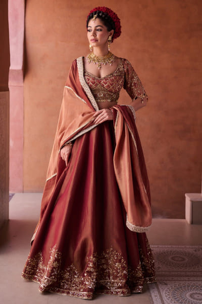 Kapda Dori Maroon and beige embroidered lehenga set KAPMAR26D141282