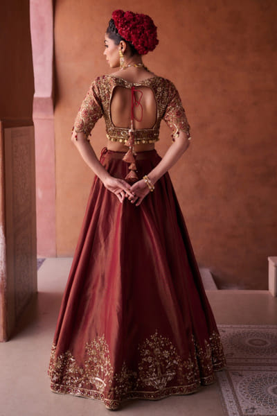 Kapda Dori Maroon and beige embroidered lehenga set KAPMAR26D141282