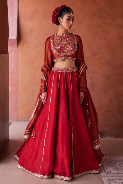 Kapda Dori Maroon resham and zari embroidery lehenga set
 KAPMAR26D141283
