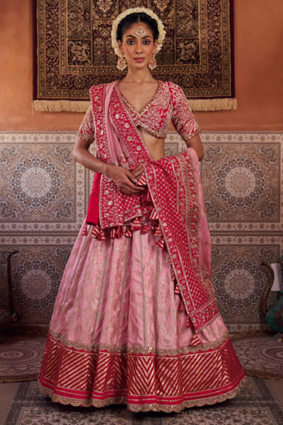 Kapda Dori Fuchsia and baby pink embroidered lehenga set KAPMAR26D141285