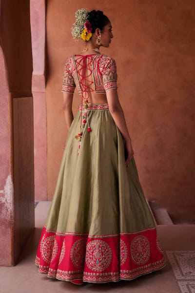 Kapda Dori Sage green and fuchsia embroidered lehenga set KAPMAR26D141286