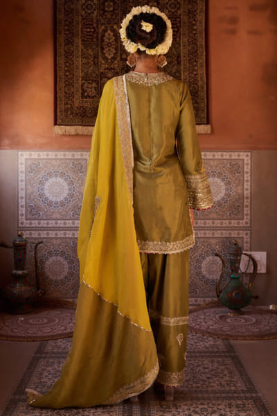 Kapda Dori Sage green and mustard embroidered kurta set KAPMAR26D141287