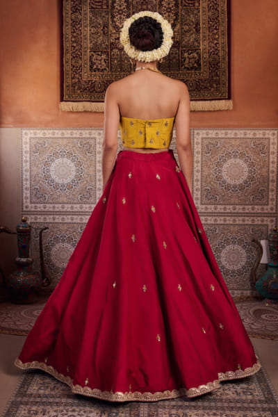 Kapda Dori Mustard and raspberry embroidered lehenga set KAPMAR26D141288