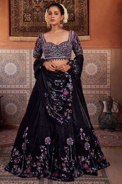 Kapda Dori Black resham and bead embroidered lehenga set KAPMAR26D141290
