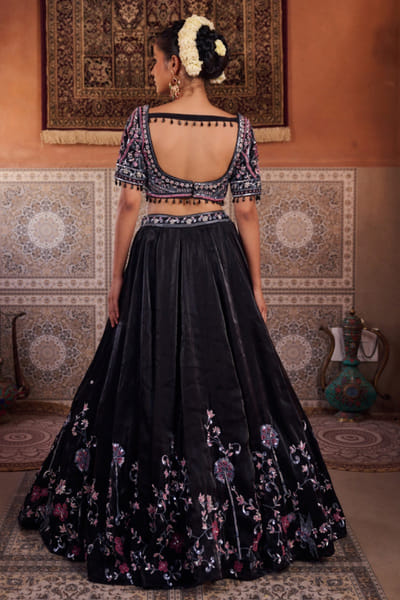Kapda Dori Black resham and bead embroidered lehenga set KAPMAR26D141290