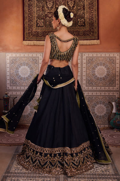 Kapda Dori Black and mehendi green embroidery lehenga set KAPMAR26D141291