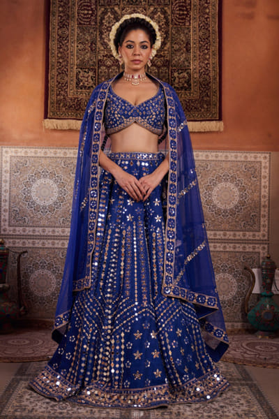 Kapda Dori Royal blue mirror-gota embroidered lehenga set KAPMAR26D141293