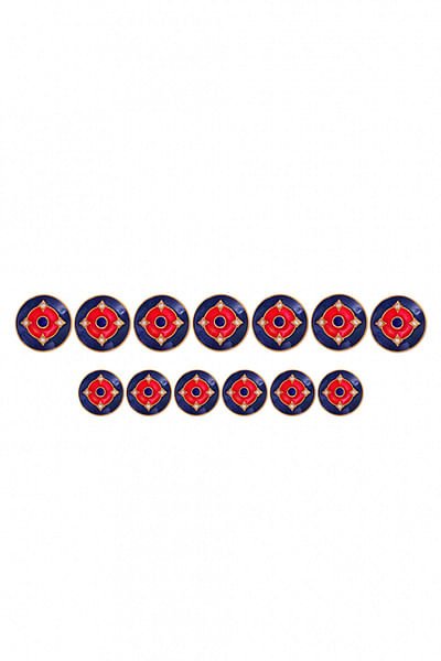 Blue and red concentric enamel buttons