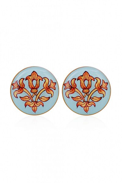 Turquoise hand painted enamel cuff links