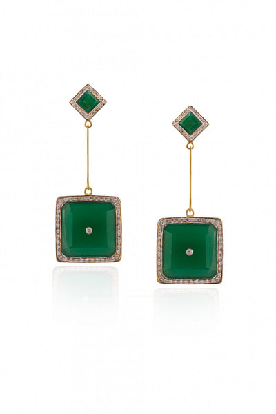 Green onyx square earrings