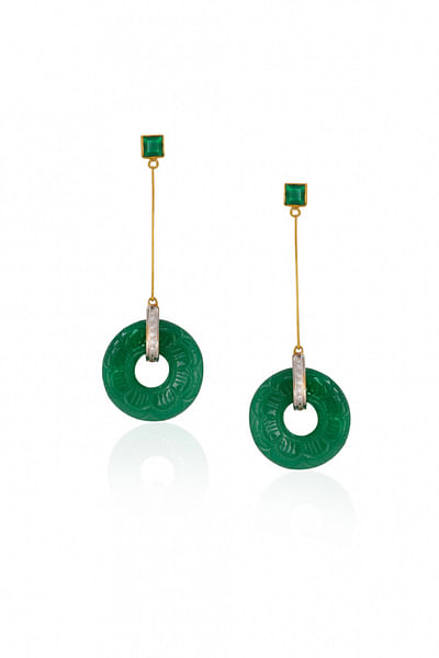 Green carved disc earrings