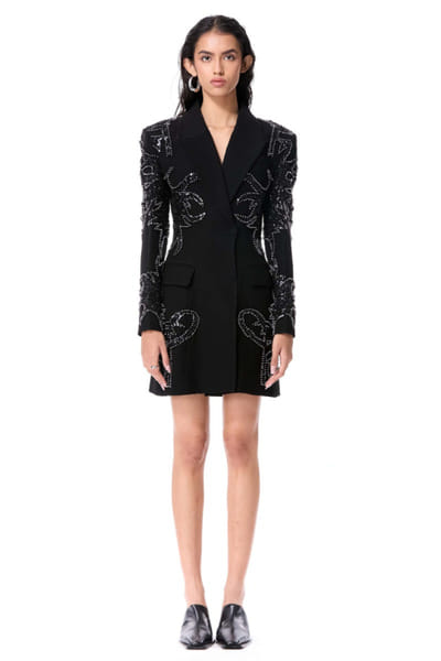 Black embellished single-breasted blazer dress