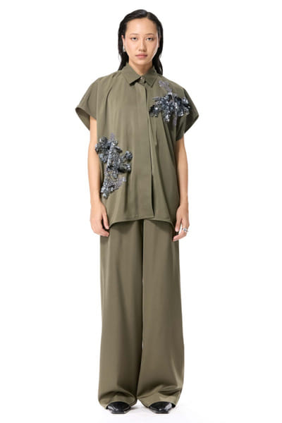 Olive green poly twill pants