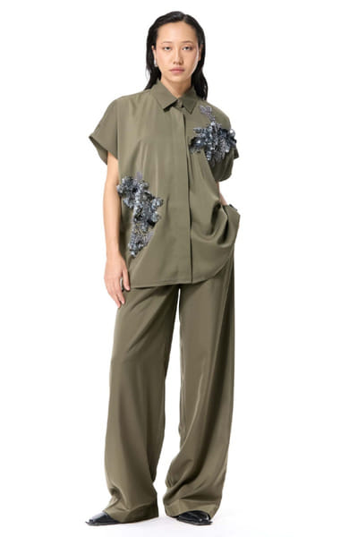 Olive green embellished shirt