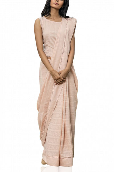 Blush lace bordered sari