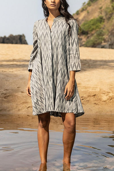 Grey ikat shirt dress
