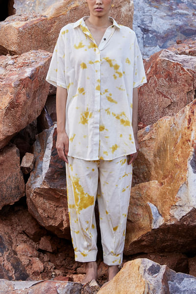 White printed shirt and trousers