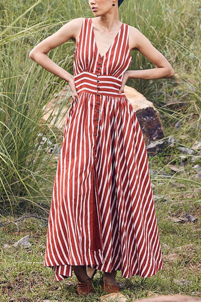 Red and sand striped dress