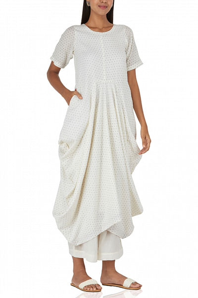Ivory printed kurta and culottes