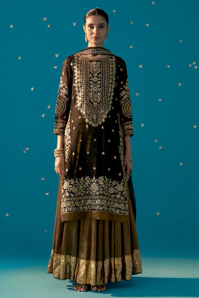 Black gota embroidered kurta sharara set