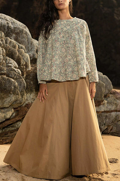 Khaki skirt and printed top