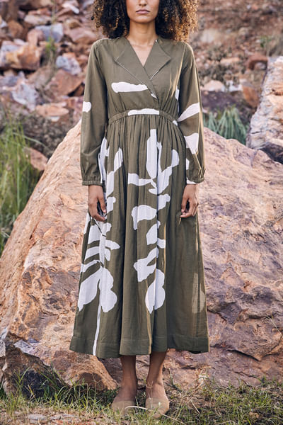 Green printed dress