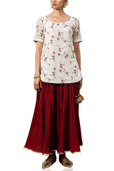 Ivory & scarlet skirt set