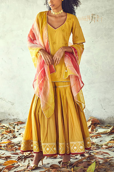 Mustard kurti and sharara set