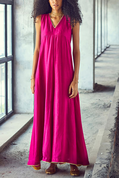 Hot pink cotton silk jumpsuit