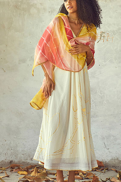 Ivory foil printed kurta
